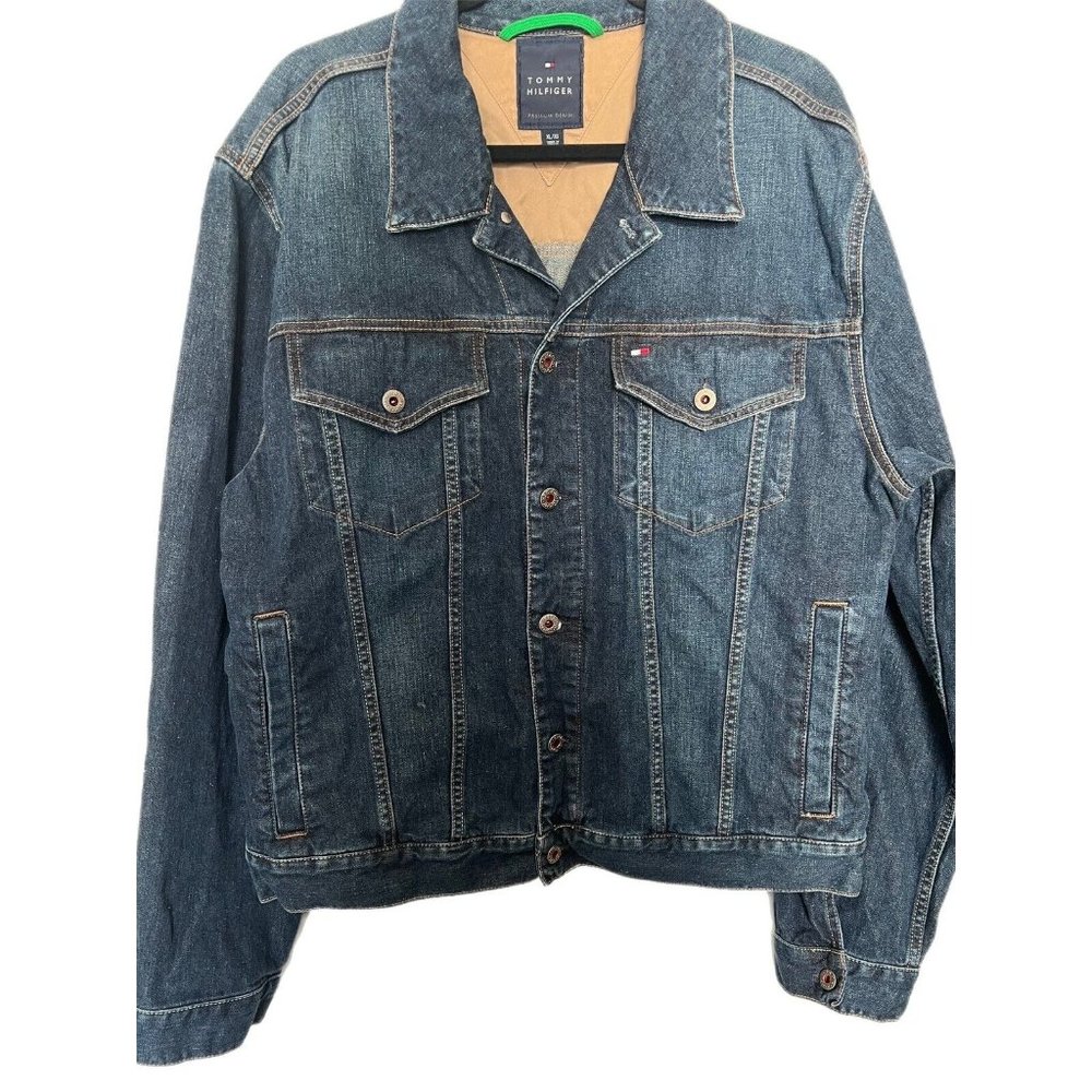 Tommy Hilfiger Denim Men's Jacket XL Premium Denim Red Blue Trucker Heavy